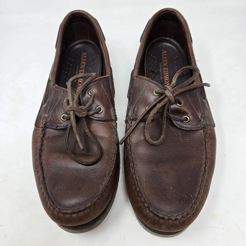 ALLEN EDMONDS Men's Port Washington Boat Shoes Size 11 1/2 D US Brown Leather‎